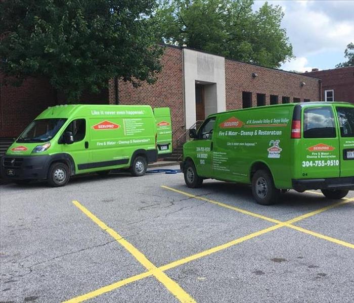Our SERVPRO vans outside of a local worship center after localized flooding. 