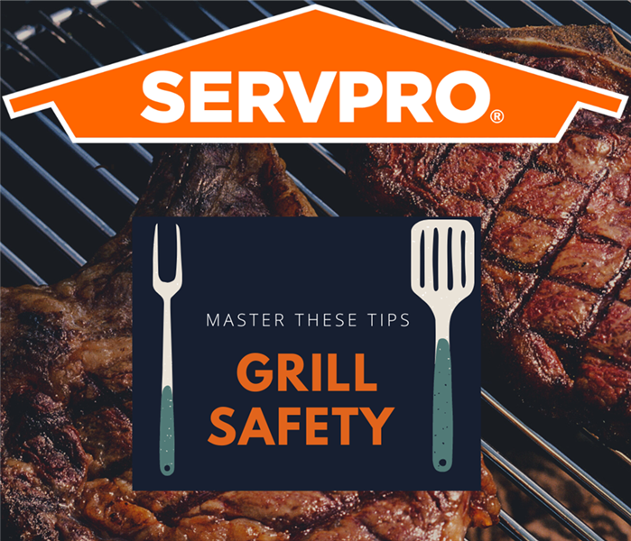Grill Safety written over a back ground of steaks grilling 