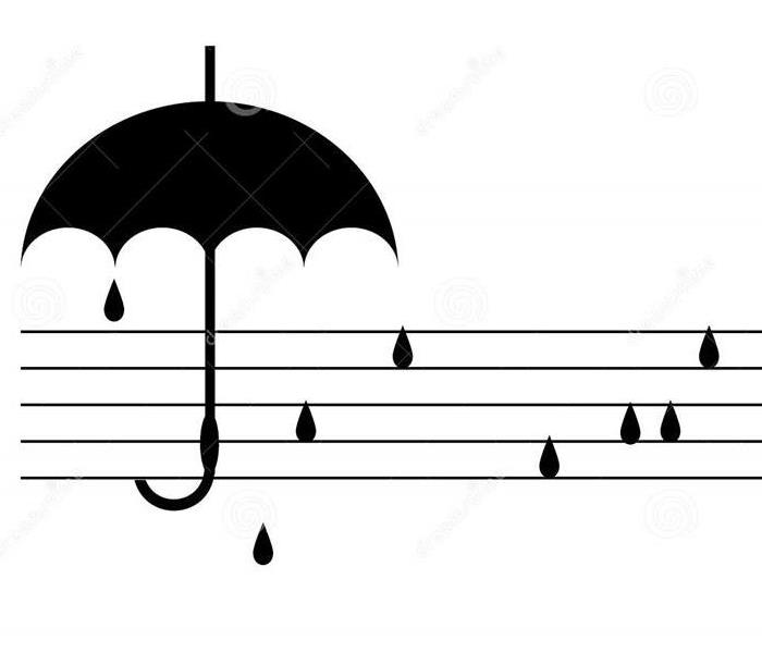 A music staff with raindrops on it