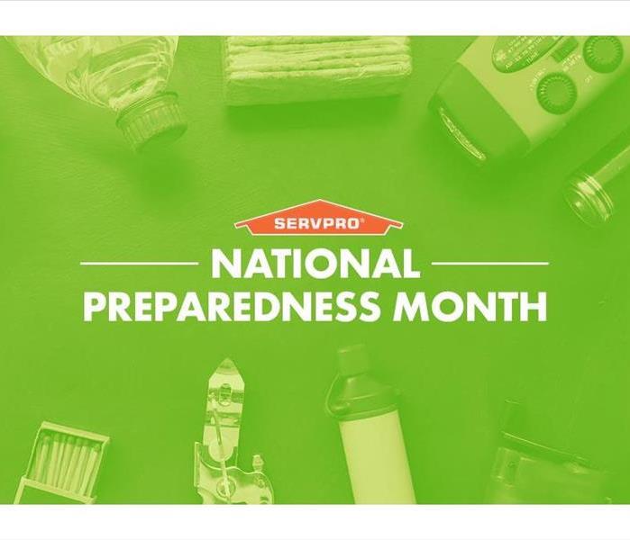 National Preparedness Month, green background with equipment surrounding 