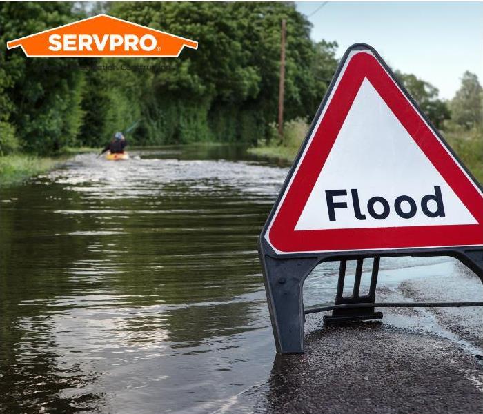 Flood sign in high water 